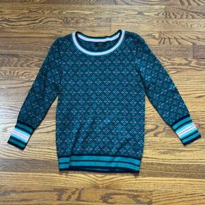 J. Crew 3/4 Sleeve Green Patterned Sweater, NWOT